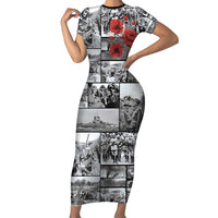 ANZAC Day Gallipoli Campaign Short Sleeve Bodycon Dress To The End They Remain LT9 Long Dress Black - Polynesian Pride
