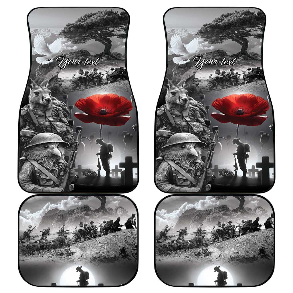 Black ANZAC Day The Battle of Lone Pine Car Mats Kiwi-Kangaroo Soldier Lest We Forget LT9 - Polynesian Pride