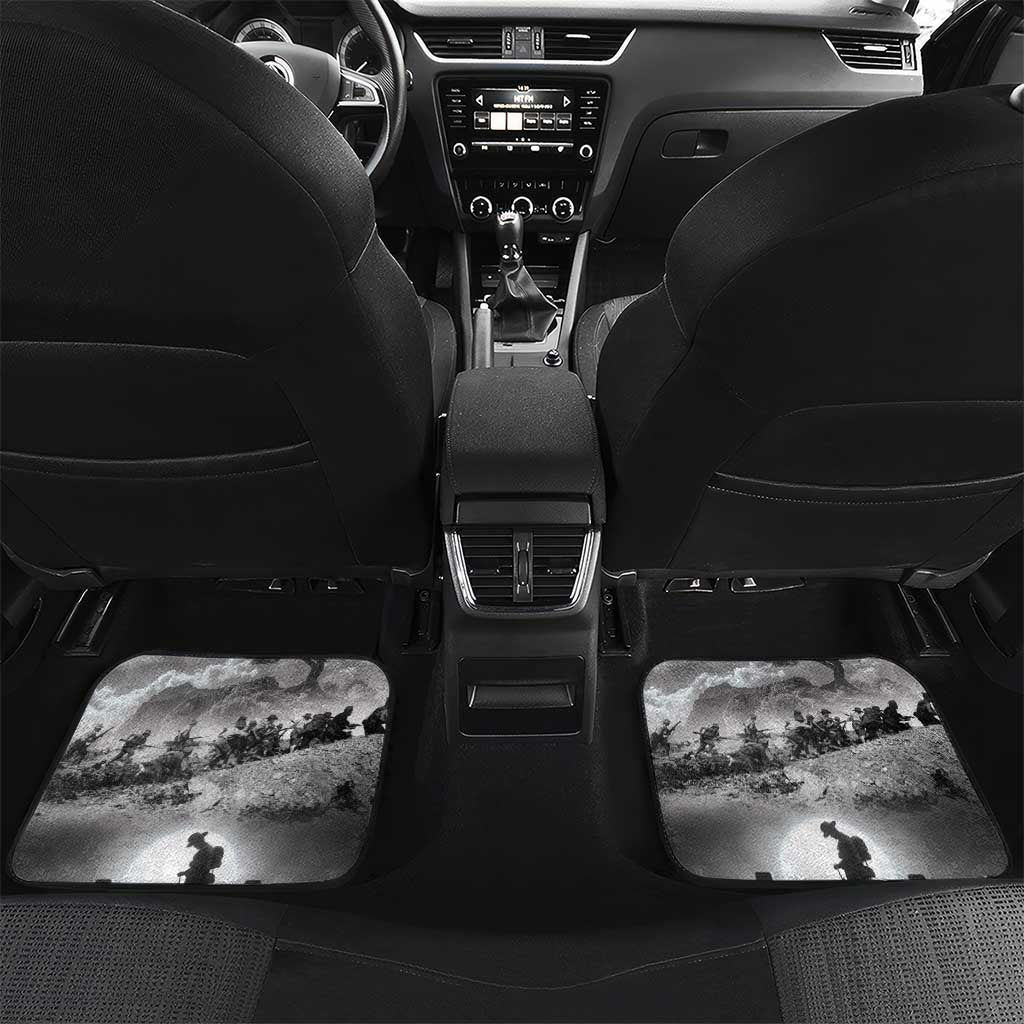 Black ANZAC Day The Battle of Lone Pine Car Mats Kiwi-Kangaroo Soldier Lest We Forget LT9 Set 2pcs - Back Black - Polynesian Pride