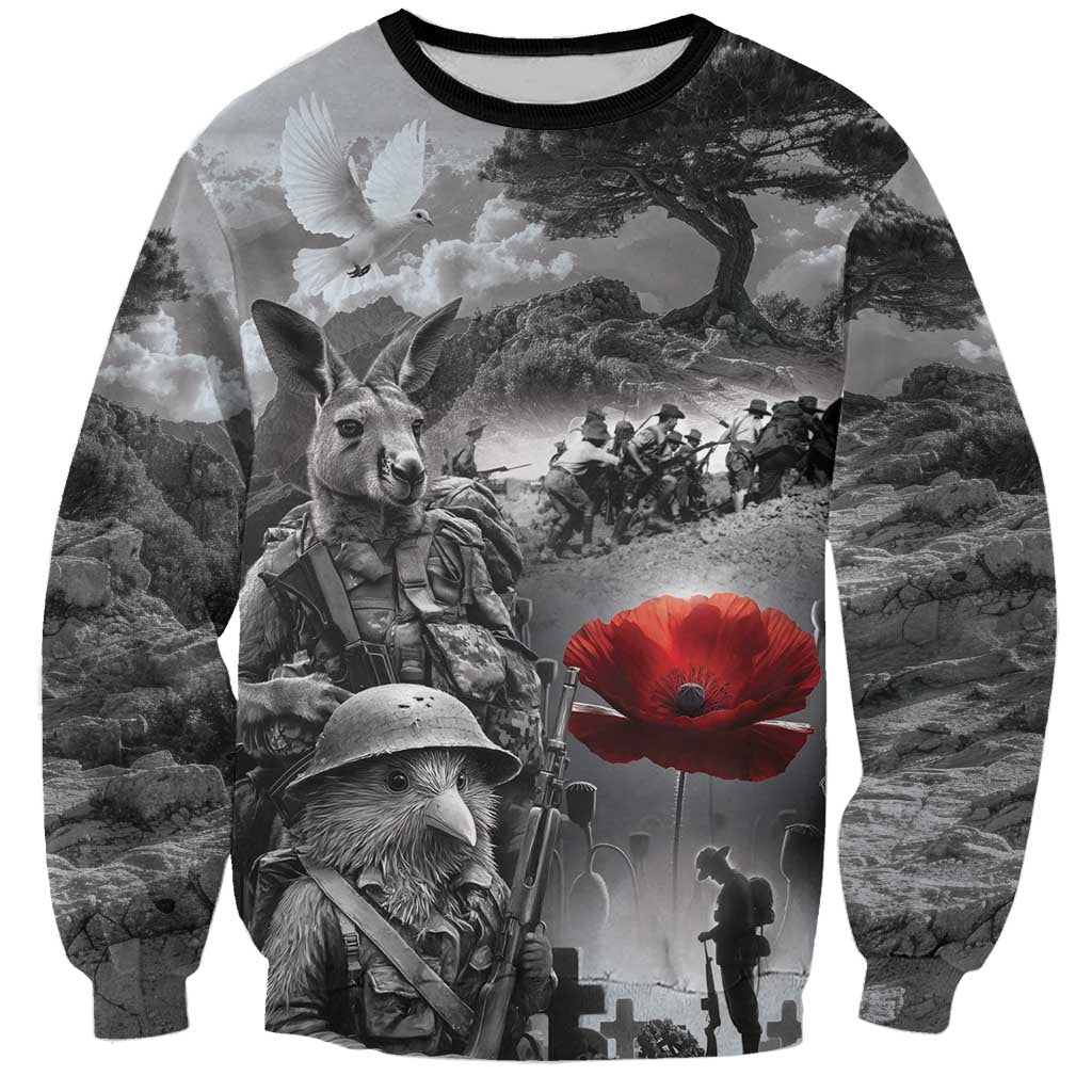 Black ANZAC Day The Battle of Lone Pine Sweatshirt Kiwi-Kangaroo Soldier Lest We Forget LT9 Unisex Black - Polynesian Pride