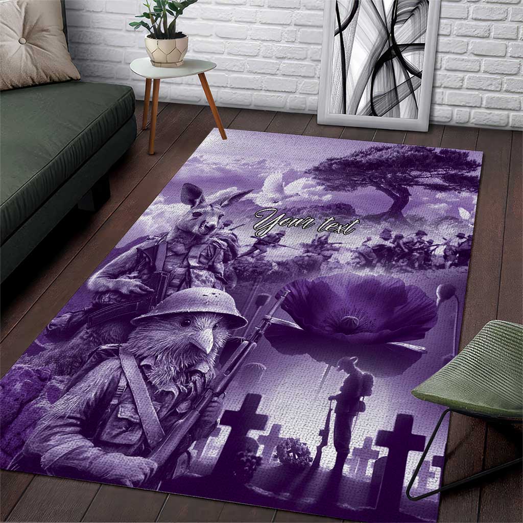 Purple ANZAC Day The Battle of Lone Pine Area Rug Kiwi-Kangaroo Soldier Lest We Forget LT9 Purple - Polynesian Pride
