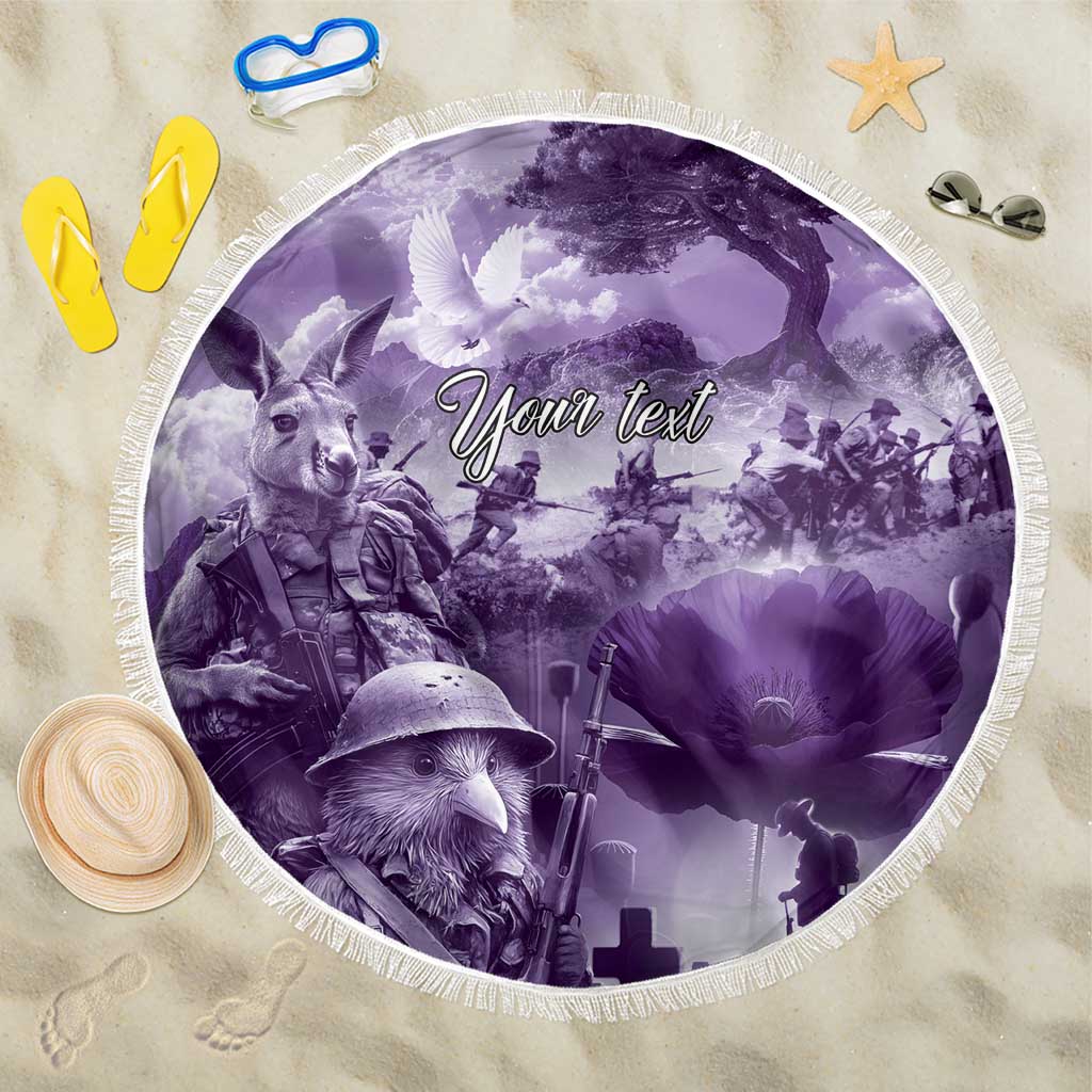 Purple ANZAC Day The Battle of Lone Pine Beach Blanket Kiwi-Kangaroo Soldier Lest We Forget LT9 One Size 150cm Purple - Polynesian Pride