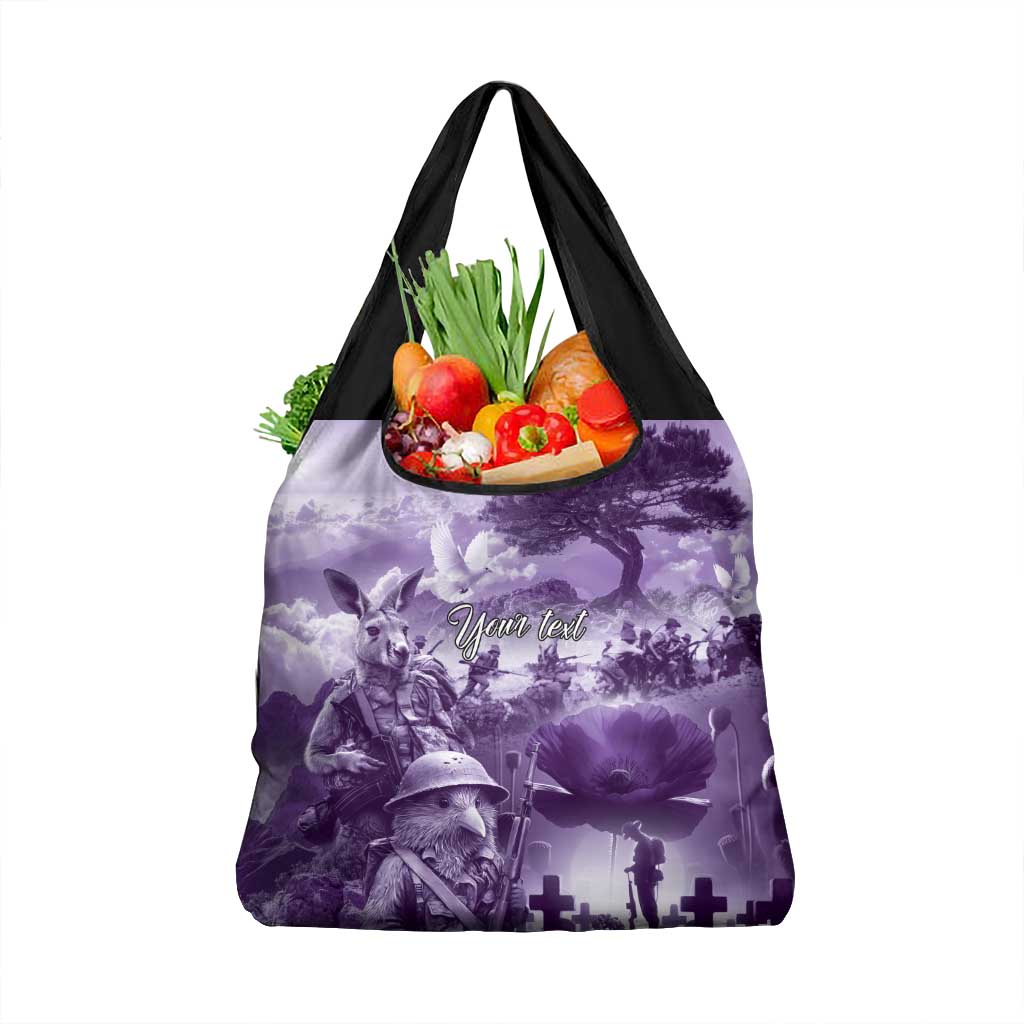 Purple ANZAC Day The Battle of Lone Pine Grocery Bag Kiwi-Kangaroo Soldier Lest We Forget LT9 1-pack One Size Purple - Polynesian Pride