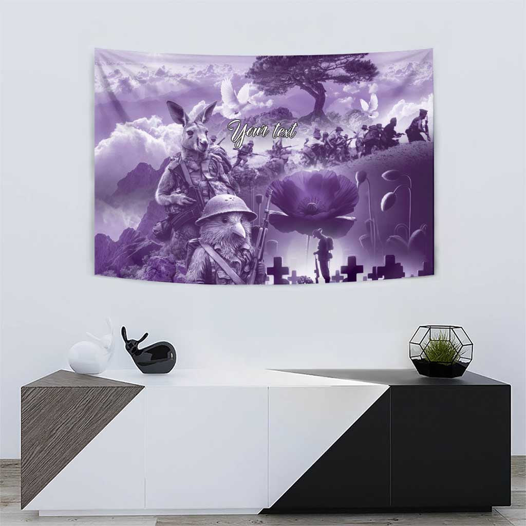 Purple ANZAC Day The Battle of Lone Pine Tapestry Kiwi-Kangaroo Soldier Lest We Forget LT9 - Polynesian Pride