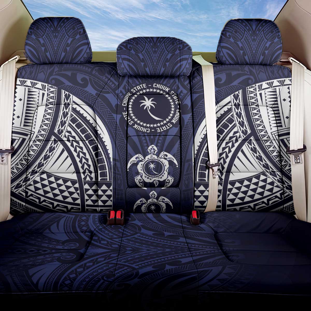 FSM Chuuk States Back Car Seat Cover Micronesia Six 9 One Polynesian Tribal Pattern LT9 One Size Blue - Polynesian Pride