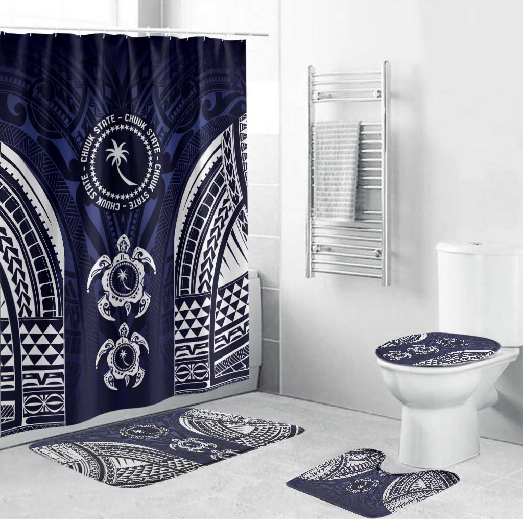 FSM Chuuk States Bathroom Set Micronesia Six 9 One Polynesian Tribal Pattern LT9 Bathroom Set (4 pcs) Blue - Polynesian Pride