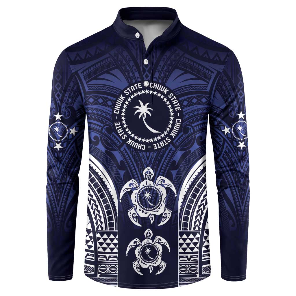FSM Chuuk States Button Sweatshirt Micronesia Six 9 One Polynesian Tribal Pattern LT9 Blue - Polynesian Pride