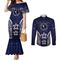 FSM Chuuk States Couples Matching Mermaid Dress and Long Sleeve Button Shirt Micronesia Six 9 One Polynesian Tribal Pattern LT9 Blue - Polynesian Pride