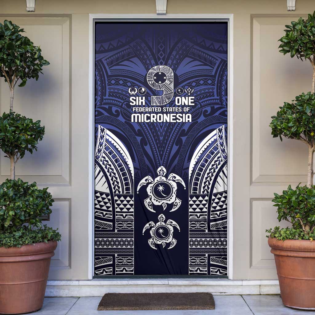 FSM Chuuk States Door Cover Micronesia Six 9 One Polynesian Tribal Pattern LT9 Blue - Polynesian Pride