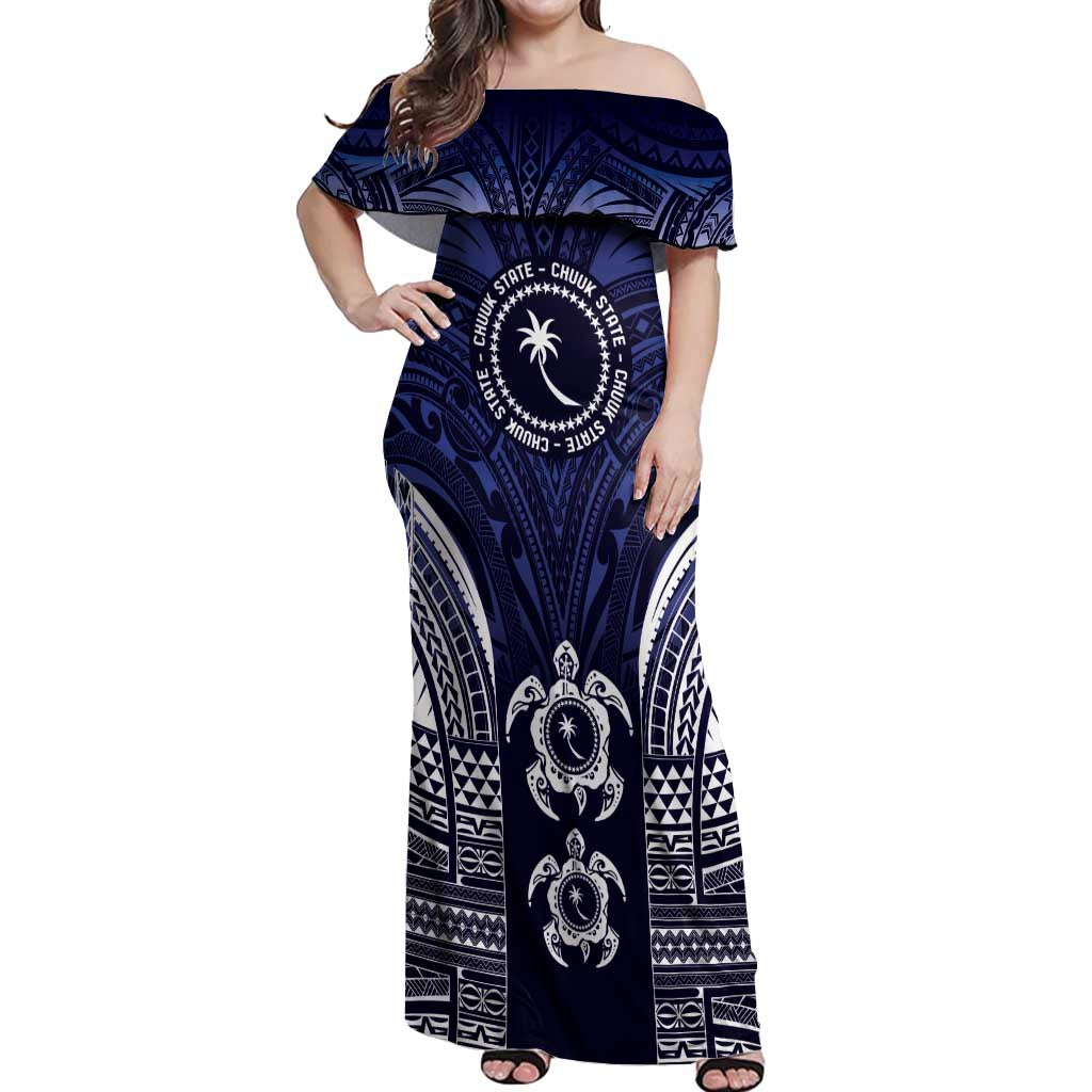 FSM Chuuk States Off Shoulder Maxi Dress Micronesia Six 9 One Polynesian Tribal Pattern LT9 Women Blue - Polynesian Pride