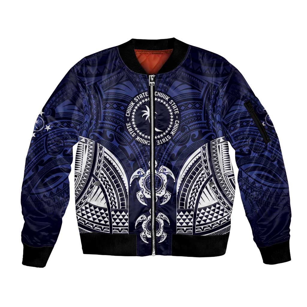 FSM Chuuk States Sleeve Zip Bomber Jacket Micronesia Six 9 One Polynesian Tribal Pattern LT9 Unisex Blue - Polynesian Pride