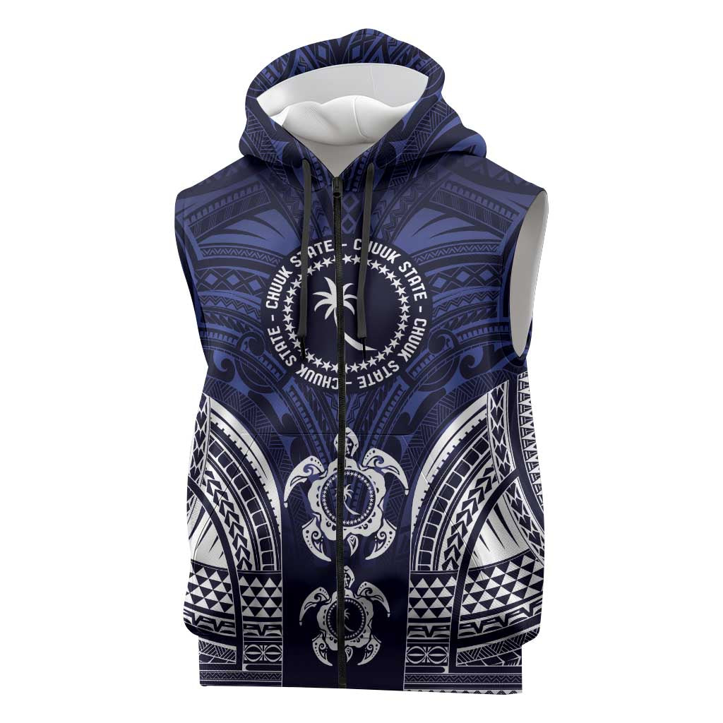 FSM Chuuk States Sleeveless Zip Hoodie Micronesia Six 9 One Polynesian Tribal Pattern LT9 Blue - Polynesian Pride