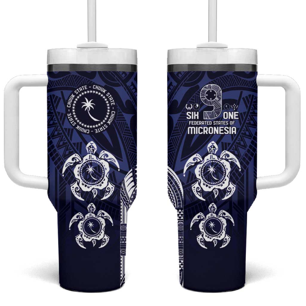 FSM Chuuk States Tumbler With Handle Micronesia Six 9 One Polynesian Tribal Pattern LT9 One Size: 40 oz Blue - Polynesian Pride