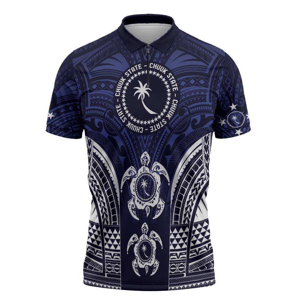 FSM Chuuk States Zipper Polo Shirt Micronesia Six 9 One Polynesian Tribal Pattern LT9 Blue - Polynesian Pride