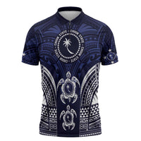 FSM Chuuk States Zipper Polo Shirt Micronesia Six 9 One Polynesian Tribal Pattern LT9 Blue - Polynesian Pride