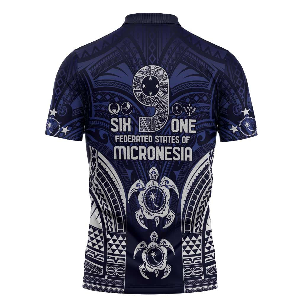 FSM Chuuk States Zipper Polo Shirt Micronesia Six 9 One Polynesian Tribal Pattern LT9 - Polynesian Pride