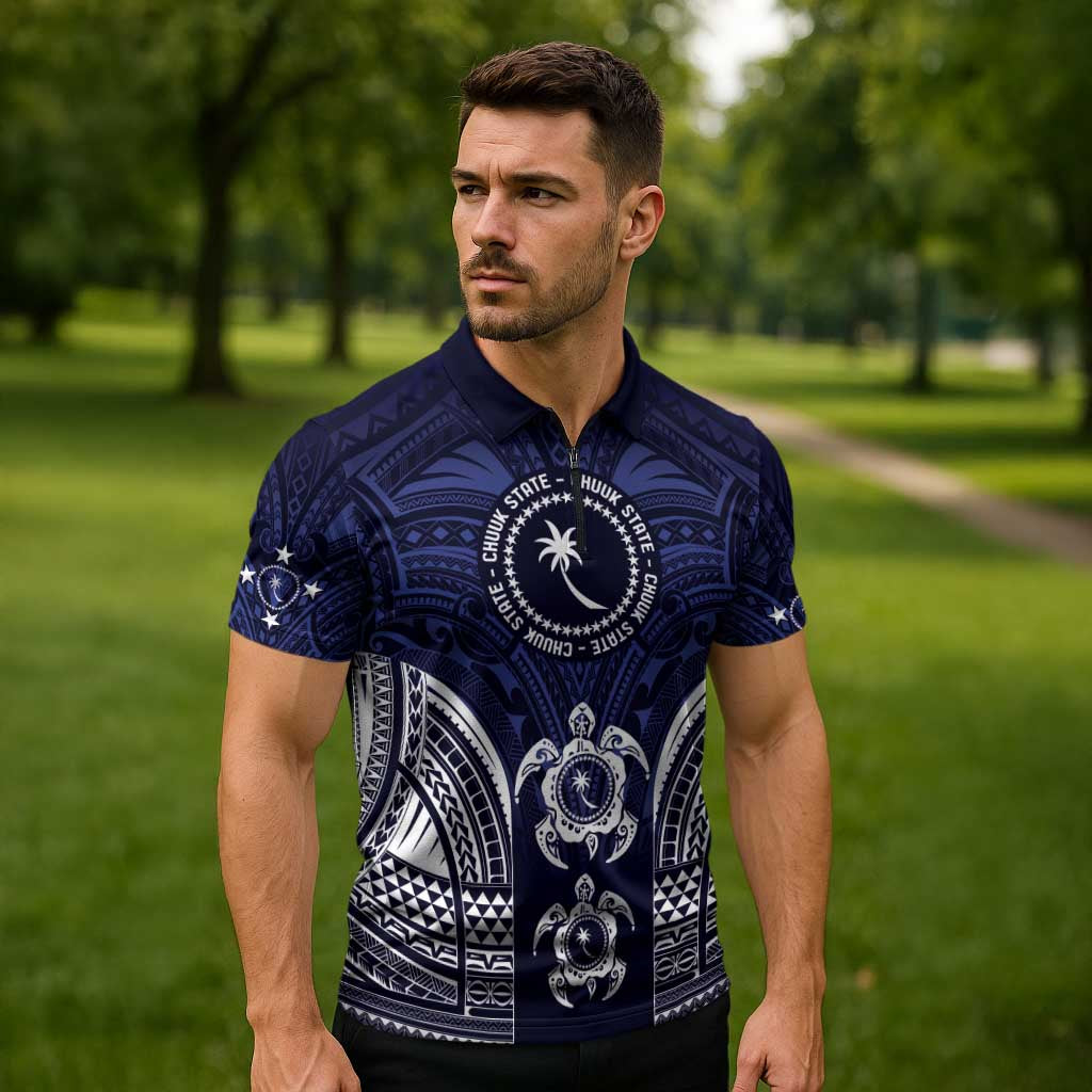 FSM Chuuk States Zipper Polo Shirt Micronesia Six 9 One Polynesian Tribal Pattern LT9 - Polynesian Pride