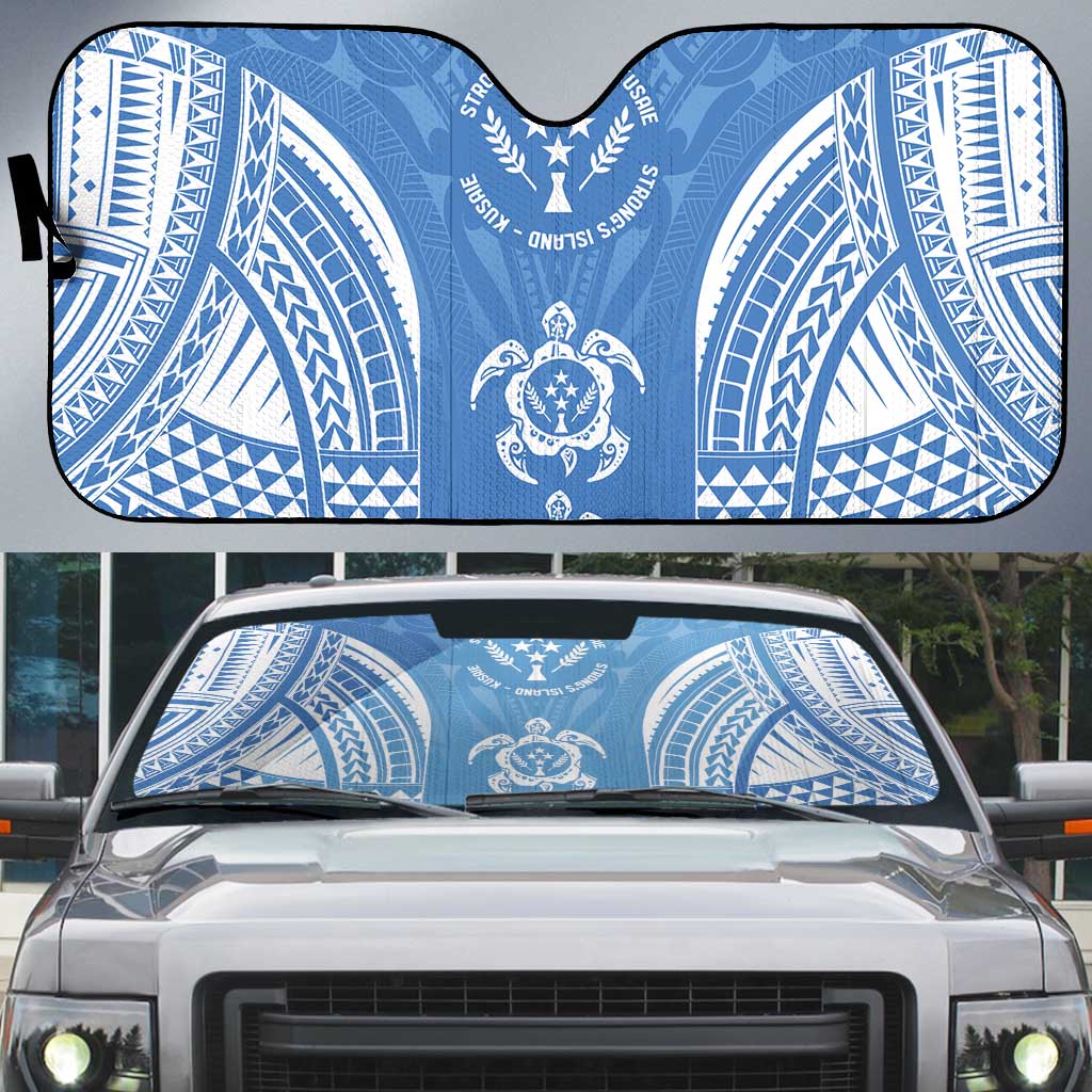 FSM Kosrae States Auto Sun Shade Micronesia Six 9 One Polynesian Tribal Pattern LT9 Blue - Polynesian Pride