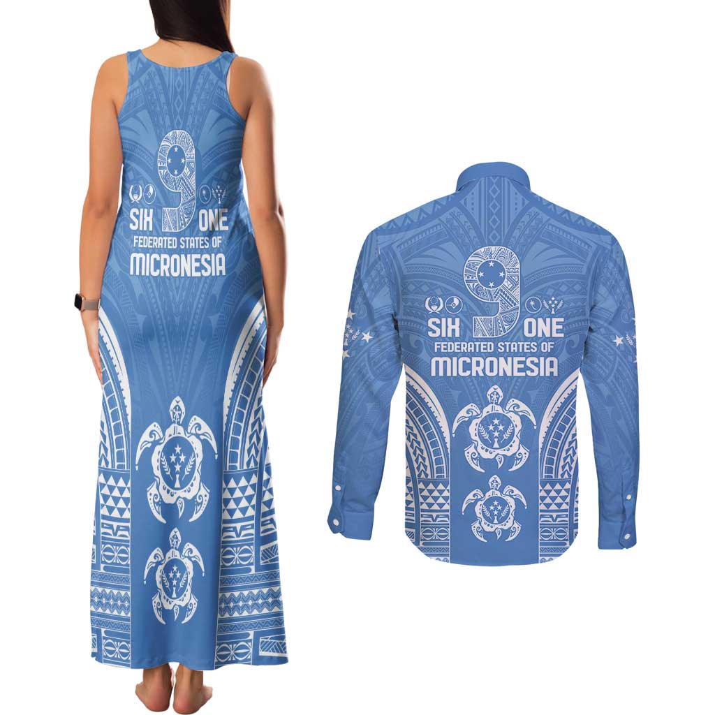 FSM Kosrae States Couples Matching Tank Maxi Dress and Long Sleeve Button Shirt Micronesia Six 9 One Polynesian Tribal Pattern LT9 - Polynesian Pride