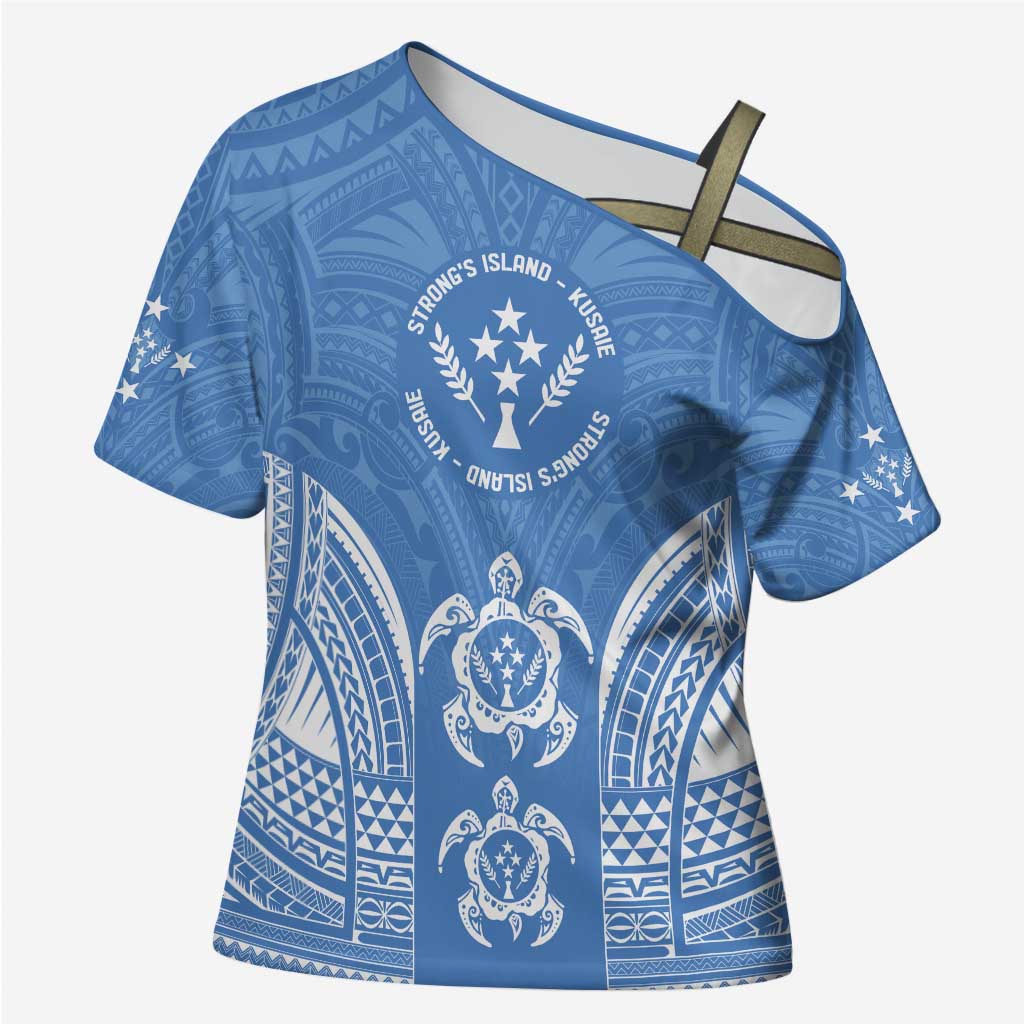 FSM Kosrae States Cross Shoulder Shirt Micronesia Six 9 One Polynesian Tribal Pattern LT9 Female Blue - Polynesian Pride
