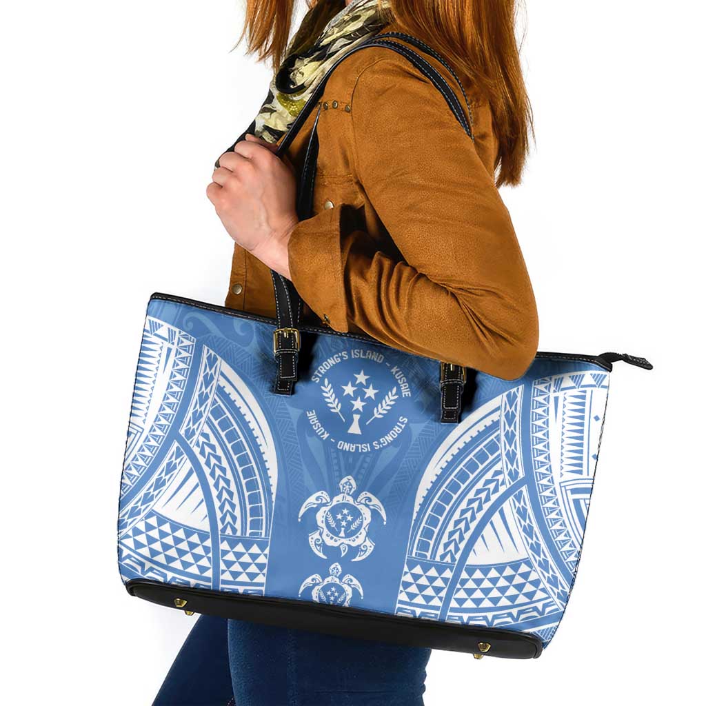 FSM Kosrae States Leather Tote Bag Micronesia Six 9 One Polynesian Tribal Pattern LT9 Blue - Polynesian Pride