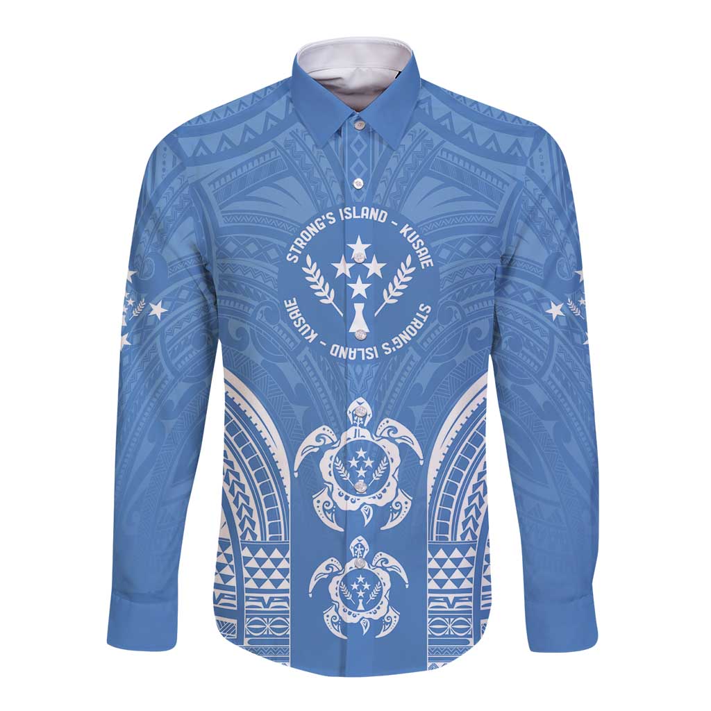 FSM Kosrae States Long Sleeve Button Shirt Micronesia Six 9 One Polynesian Tribal Pattern LT9 Unisex Blue - Polynesian Pride