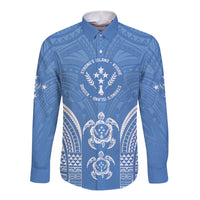 FSM Kosrae States Long Sleeve Button Shirt Micronesia Six 9 One Polynesian Tribal Pattern LT9 Unisex Blue - Polynesian Pride