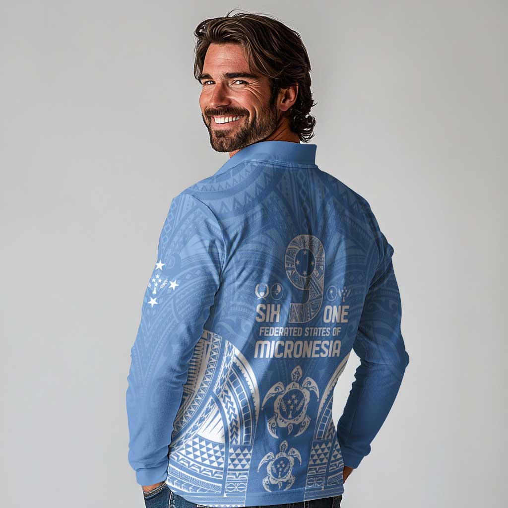FSM Kosrae States Long Sleeve Polo Shirt Micronesia Six 9 One Polynesian Tribal Pattern LT9 - Polynesian Pride