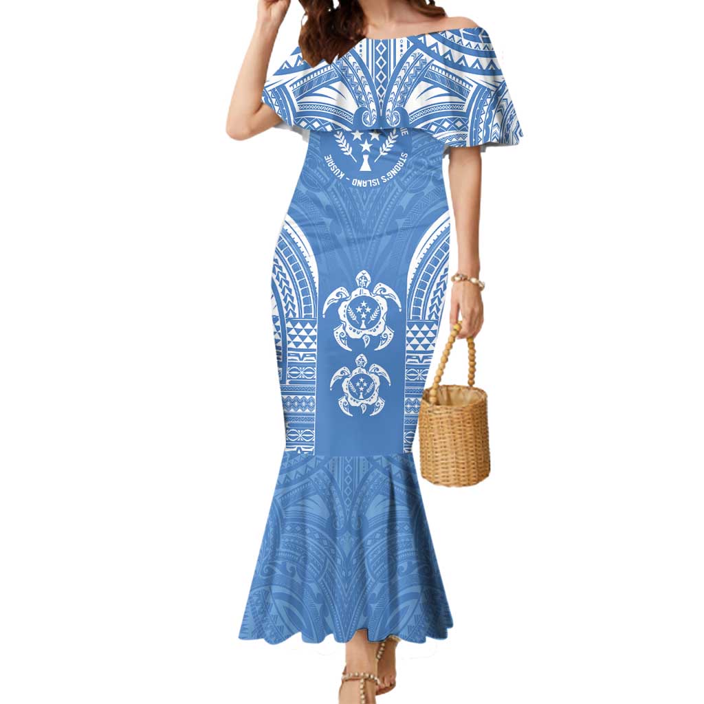 FSM Kosrae States Mermaid Dress Micronesia Six 9 One Polynesian Tribal Pattern LT9 Women Blue - Polynesian Pride