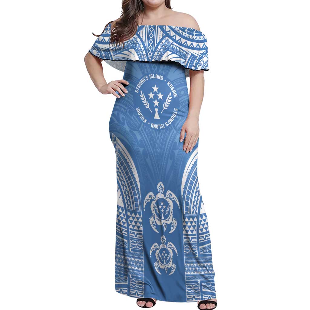 FSM Kosrae States Off Shoulder Maxi Dress Micronesia Six 9 One Polynesian Tribal Pattern LT9 Women Blue - Polynesian Pride