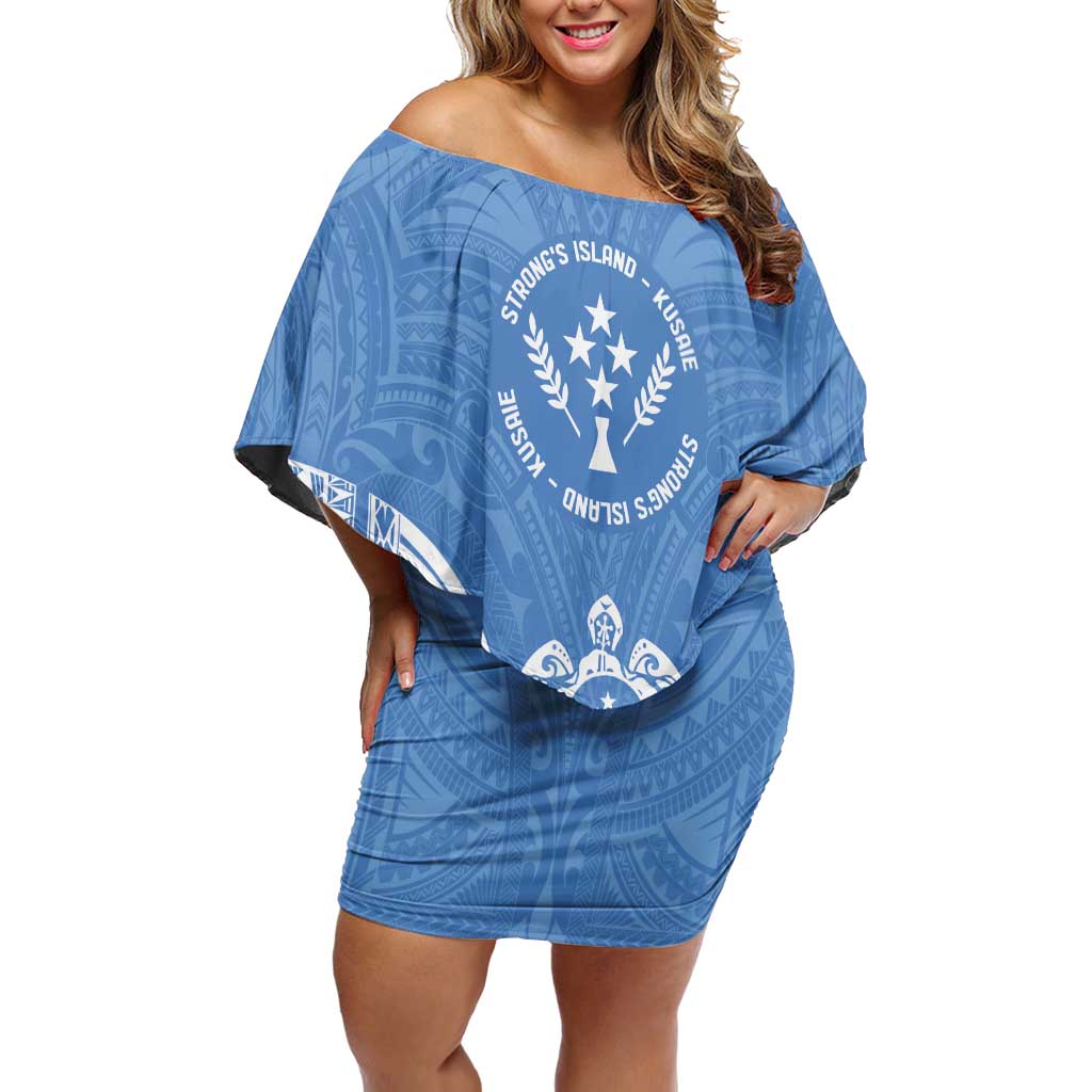FSM Kosrae States Off Shoulder Short Dress Micronesia Six 9 One Polynesian Tribal Pattern LT9 Women Blue - Polynesian Pride