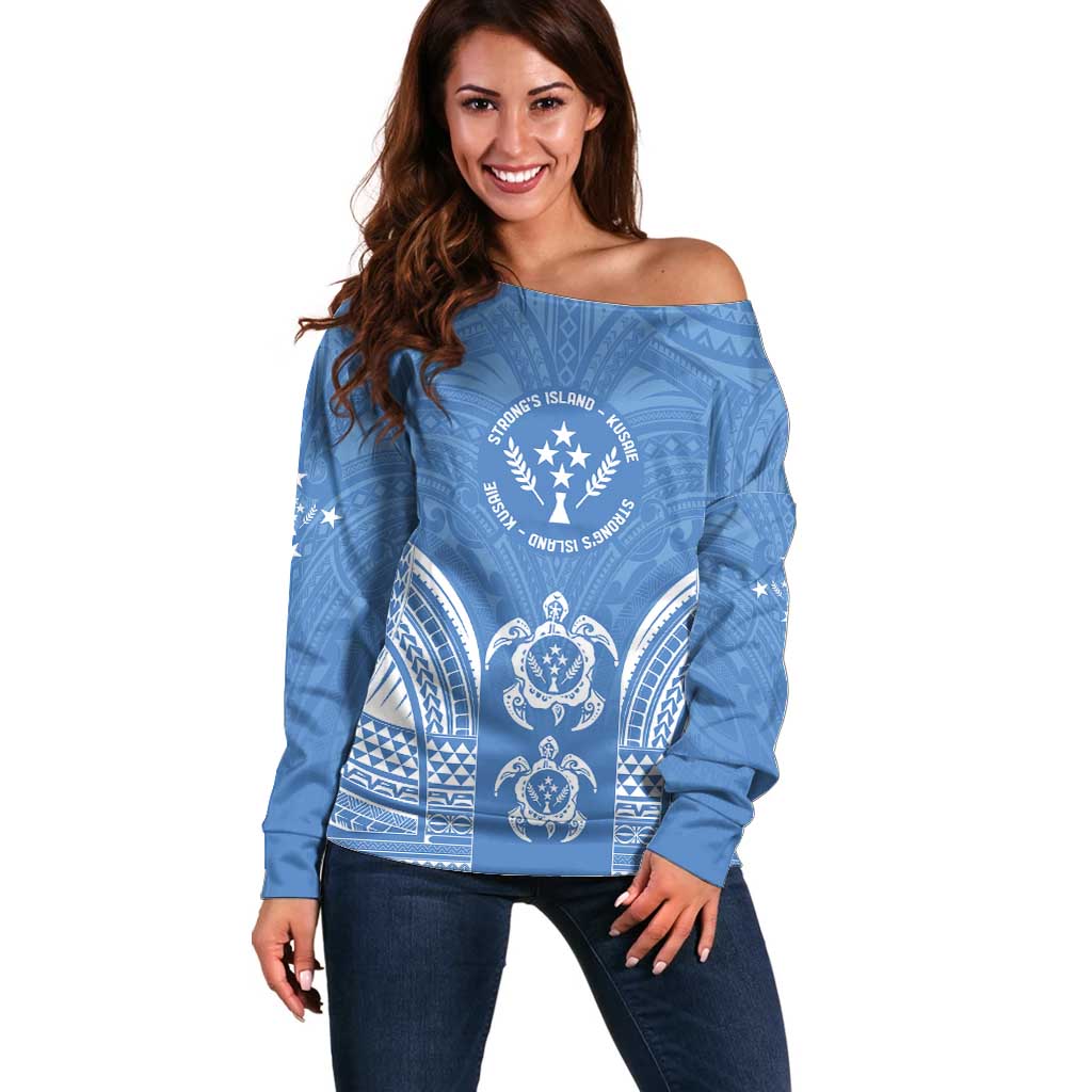 FSM Kosrae States Off Shoulder Sweater Micronesia Six 9 One Polynesian Tribal Pattern LT9 Women Blue - Polynesian Pride
