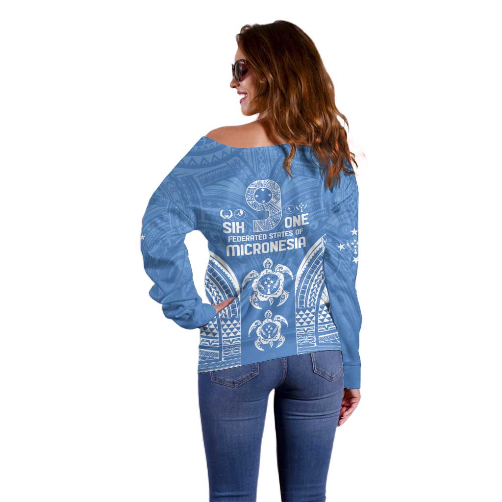 FSM Kosrae States Off Shoulder Sweater Micronesia Six 9 One Polynesian Tribal Pattern LT9 - Polynesian Pride