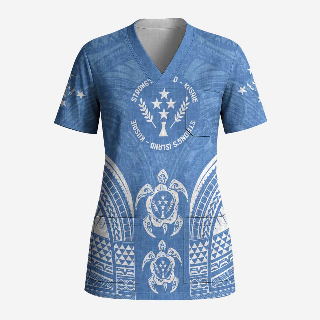 FSM Kosrae States Scrub Top Micronesia Six 9 One Polynesian Tribal Pattern LT9 Adult Blue - Polynesian Pride