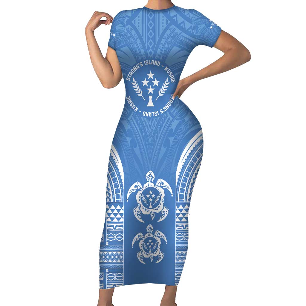 FSM Kosrae States Short Sleeve Bodycon Dress Micronesia Six 9 One Polynesian Tribal Pattern LT9 Long Dress Blue - Polynesian Pride