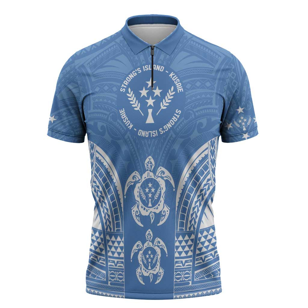 FSM Kosrae States Zipper Polo Shirt Micronesia Six 9 One Polynesian Tribal Pattern LT9 Blue - Polynesian Pride