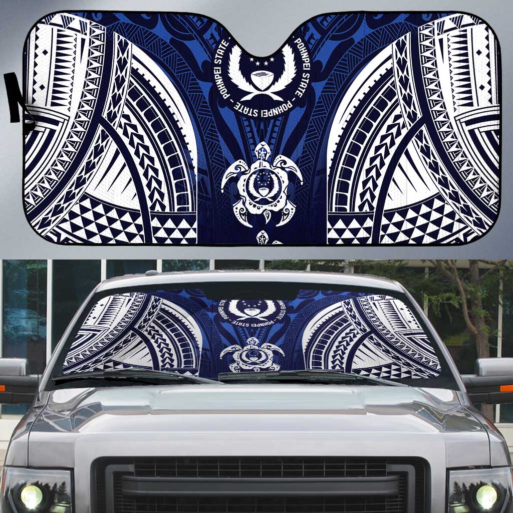 FSM Pohnpei States Auto Sun Shade Micronesia Six 9 One Polynesian Tribal Pattern LT9 Blue - Polynesian Pride