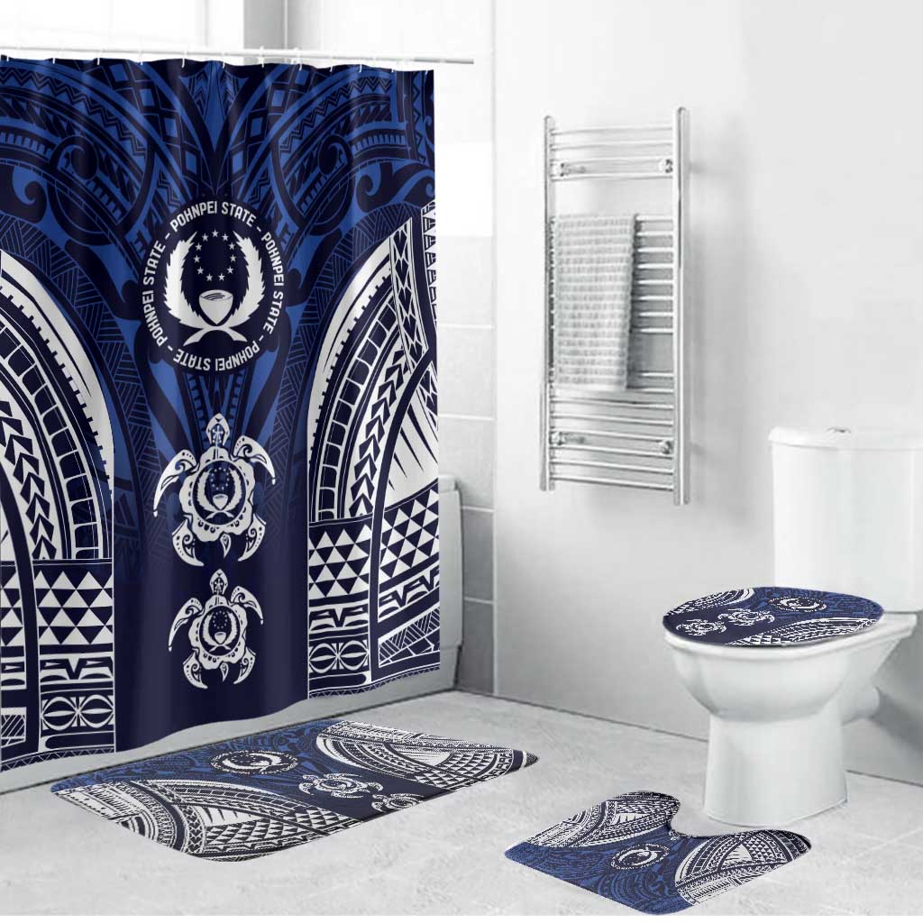 FSM Pohnpei States Bathroom Set Micronesia Six 9 One Polynesian Tribal Pattern LT9 Bathroom Set (4 pcs) Blue - Polynesian Pride