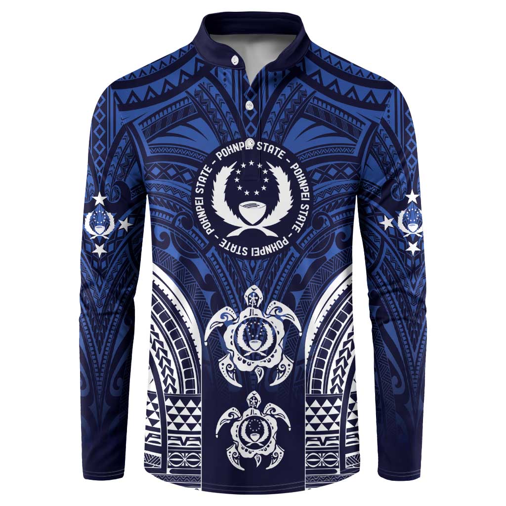 FSM Pohnpei States Button Sweatshirt Micronesia Six 9 One Polynesian Tribal Pattern LT9 Blue - Polynesian Pride