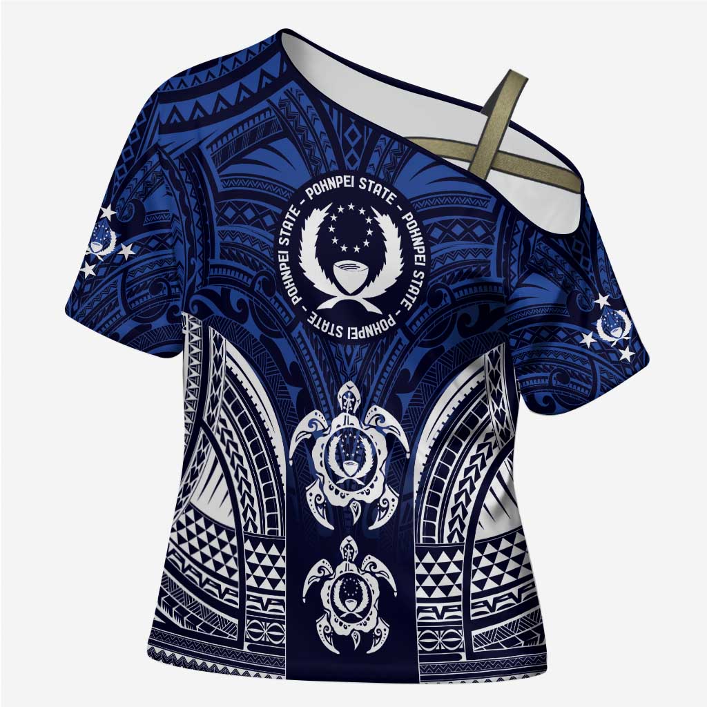 FSM Pohnpei States Cross Shoulder Shirt Micronesia Six 9 One Polynesian Tribal Pattern LT9 Female Blue - Polynesian Pride