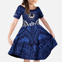 FSM Pohnpei States Kid Short Sleeve Dress Micronesia Six 9 One Polynesian Tribal Pattern LT9 KID Blue - Polynesian Pride