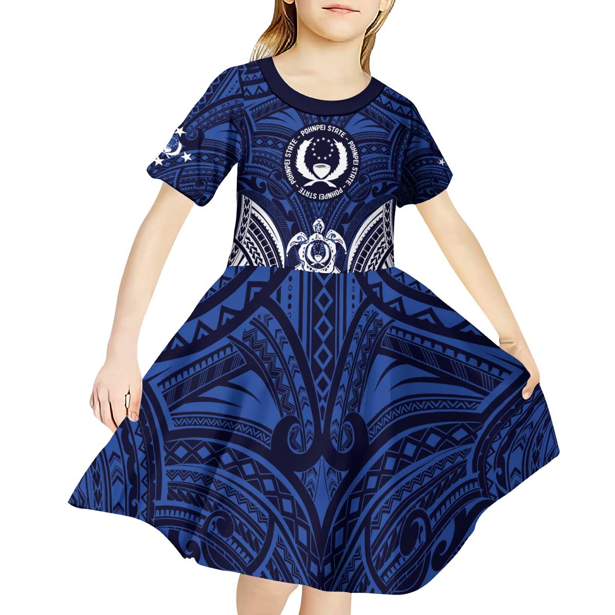 FSM Pohnpei States Kid Short Sleeve Dress Micronesia Six 9 One Polynesian Tribal Pattern LT9 - Polynesian Pride