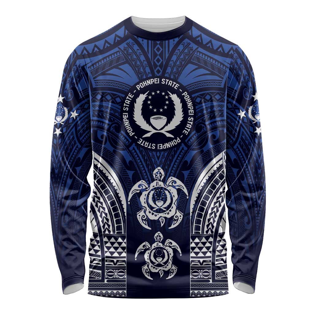 FSM Pohnpei States Long Sleeve Shirt Micronesia Six 9 One Polynesian Tribal Pattern LT9 Unisex Blue - Polynesian Pride