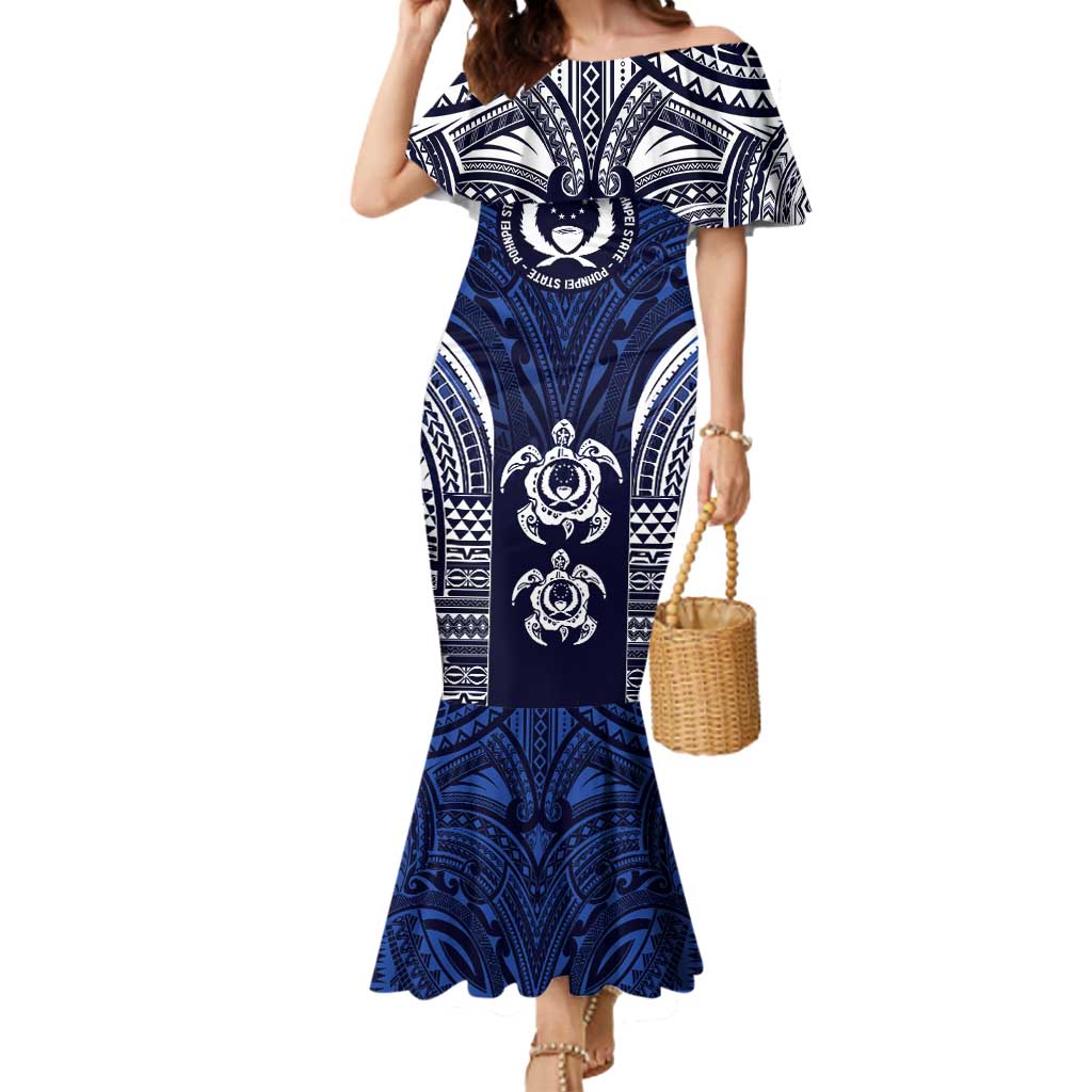 FSM Pohnpei States Mermaid Dress Micronesia Six 9 One Polynesian Tribal Pattern LT9 Women Blue - Polynesian Pride