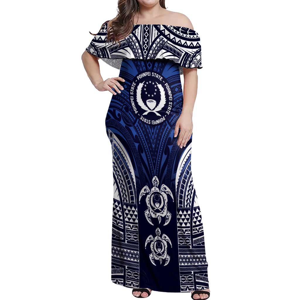 FSM Pohnpei States Off Shoulder Maxi Dress Micronesia Six 9 One Polynesian Tribal Pattern LT9 Women Blue - Polynesian Pride