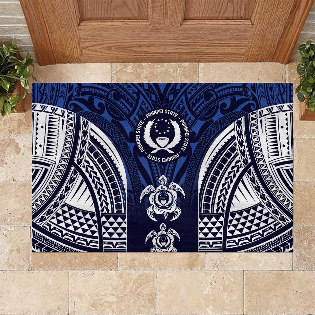 FSM Pohnpei States Rubber Doormat Micronesia Six 9 One Polynesian Tribal Pattern LT9 Blue - Polynesian Pride