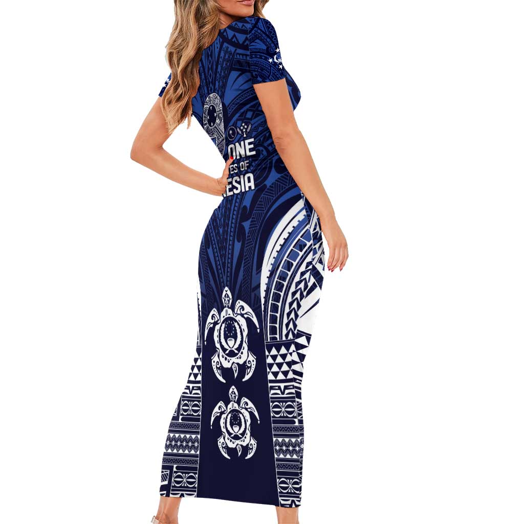 FSM Pohnpei States Short Sleeve Bodycon Dress Micronesia Six 9 One Polynesian Tribal Pattern LT9 - Polynesian Pride