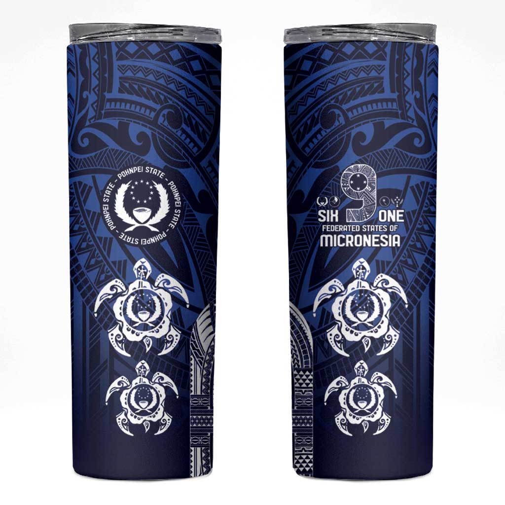 FSM Pohnpei States Skinny Tumbler Micronesia Six 9 One Polynesian Tribal Pattern LT9 Blue - Polynesian Pride