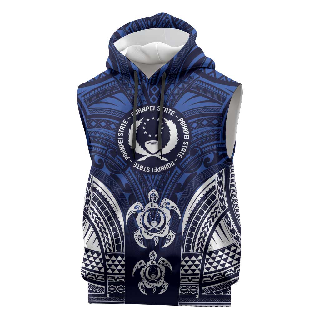 FSM Pohnpei States Sleeveless Hoodie Micronesia Six 9 One Polynesian Tribal Pattern LT9 Blue - Polynesian Pride