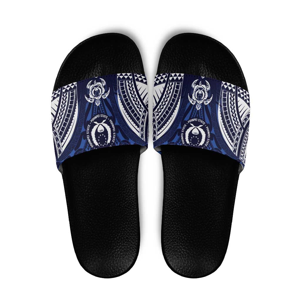 FSM Pohnpei States Slide Sandals Micronesia Six 9 One Polynesian Tribal Pattern LT9 Blue - Polynesian Pride